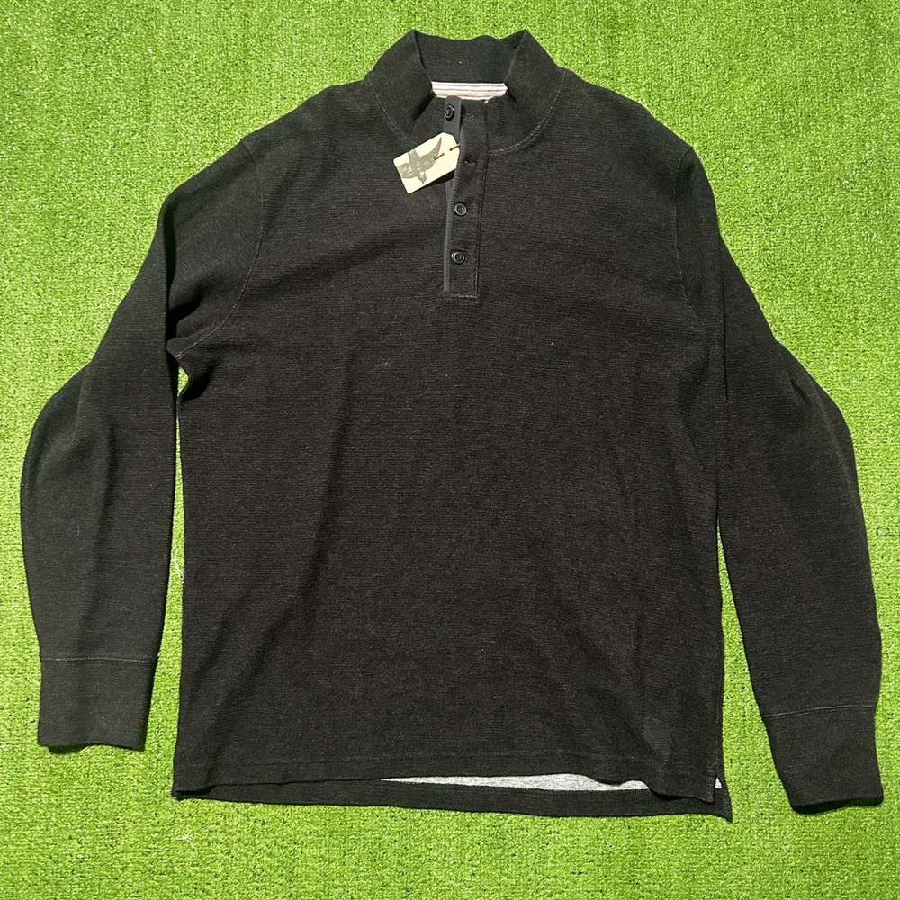 Relwen Micro Waffle Mock Neck Shirt Men's XXL 2X Thermal Henley Sweater Smoke